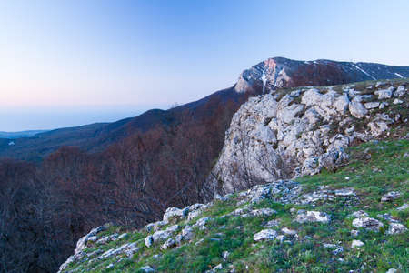 A wonderful and unusually beautiful landscape overlooking the high plateau of the Crimean mountains. Clean and reasonable nature of Crimea. Ukraine, territory occupied by the Russian Federation.の写真素材