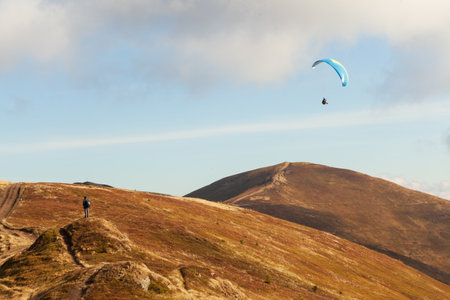 Ukraine, Magura-Jide mountains and blue sky Landscape of the Carpathian mountains. Wide open desert landscapes of the Borzhava highlands. Pylypets, National Park.の写真素材