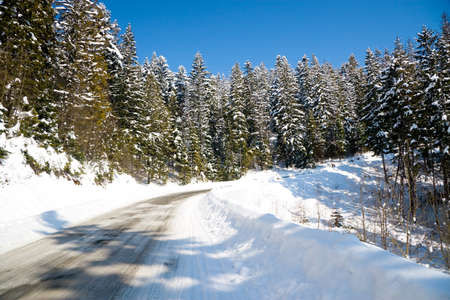 Carpathian mountains, Ukraine. Beautiful scenery of snowy mountainsの写真素材