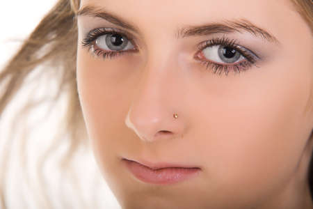 portait beautiful young woman. isolated jn whiteの写真素材