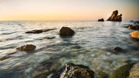 Sunset over sea. Beautiful colorful sunset over the Black Sea in Crimea. Ukraine.の写真素材
