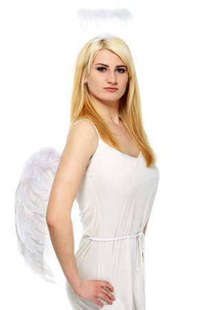 portrait of lovely blond with angel wingsの写真素材