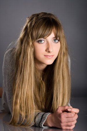 portait beautiful young woman. isolated jn whiteの写真素材