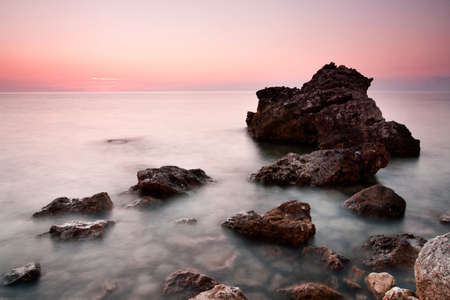Sunset over sea. Beautiful colorful sunset over the Black Sea in Crimea. Ukraine.の写真素材