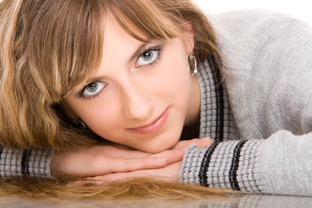 portait beautiful young woman. isolated jn whiteの写真素材