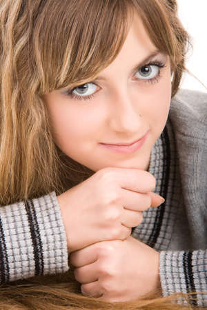 portait beautiful young woman. isolated jn whiteの写真素材