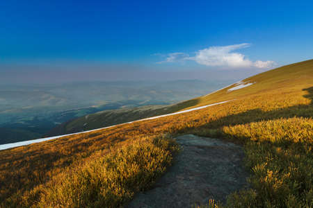 Carpathian mountains, Ukraine. Mountains during sunset. Beautiful natural landscape in the summer timeの写真素材