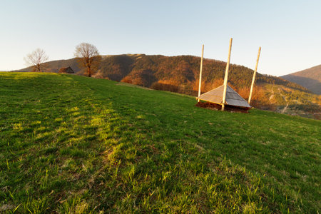 Carpathian mountains, Ukraine. Mountains during sunset. Beautiful natural landscape in the summer timeの写真素材