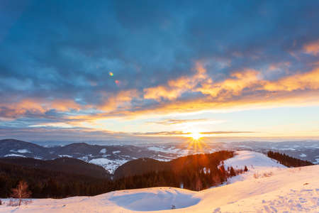 Magic sunset on the high mountains of the Ukrainian Carpathian Mountainsの写真素材