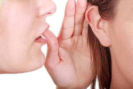 Women said, woman listening to gossip on a white background.