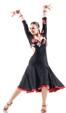 studio portrait of young attractive woman dancing flamencoの写真素材