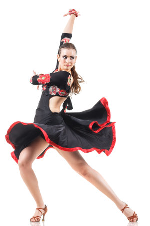 studio portrait of young attractive woman dancing flamencoの写真素材