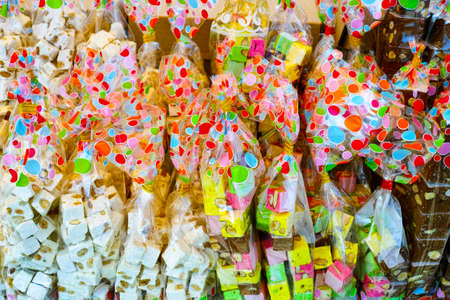 Colorful nougat selling in a french market. Local specialty, Normandy France.の写真素材