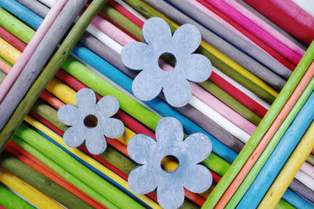 Decorative colorful wooden sticks on white backgroundの写真素材