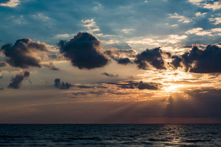 Beautiful View of seascape, sunset in the winter in Italyの写真素材