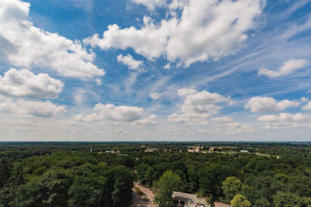 Large blue sky and flat land, Netherlands, white cloudsの写真素材
