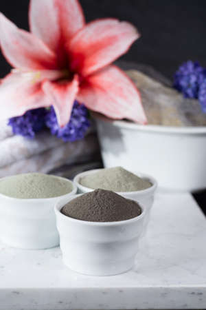 Ancient minerals - luxury face and body spa treatment, clay powder and mask , green, blue and black...
