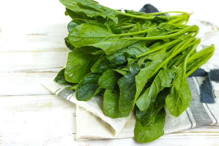 Fresh green Spinach leaves - diet and health concept, weight lossの写真素材