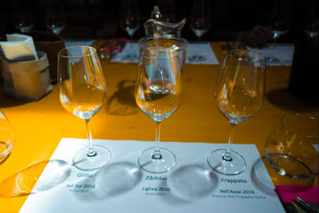 White and red wine tasting, winery Donnafugata, Marsala, Sicily, Itlay, 28 May 2017の写真素材
