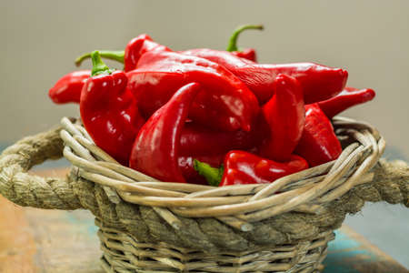 Fresh ripe red sweet turkish pepper ready to eat healthy vegetablesの写真素材