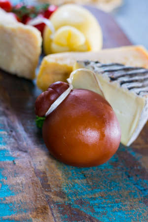 Traditional Italian hard cheeses Parmesan, Grana Padano, Pecorino, Caciocavallo, Provolone  on...