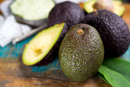 Homemade fresh avocado cream, ready to eat, tasty healthy vegetarian food, modern styleの写真素材