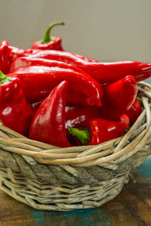 Fresh ripe red sweet turkish pepper ready to eat healthy vegetablesの写真素材