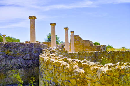 Colonnade on the courtyard of the Villa Romana Del Casale, about 300 AD in Piazza Armerina Sicily, Italy. UNESCO World Heritage site.の写真素材