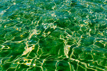 Abstract texture. Water ocean or sea background. Clear blue ripple aqua texture and sun glaresの写真素材
