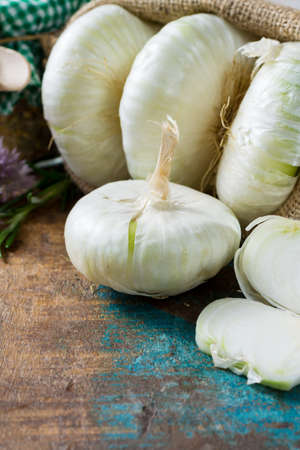 Giant white sweet onions of Sicilyの写真素材