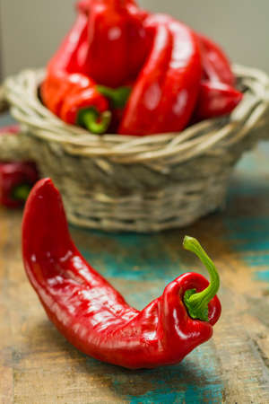 Fresh ripe red sweet turkish pepper ready to eat healthy vegetablesの写真素材