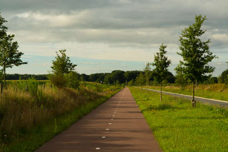 Safe and cheap transportation - network of bicycle paths in the Netherlands, healthy lifestyleの写真素材