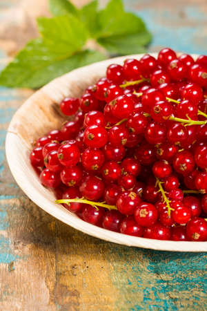 Fresh ripe red currant berries on the table, healthy foodの写真素材