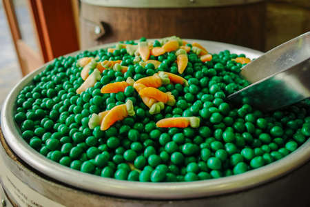 Happy candy and bubble chewing gum shop, sweet candy green pea and carrotsの写真素材