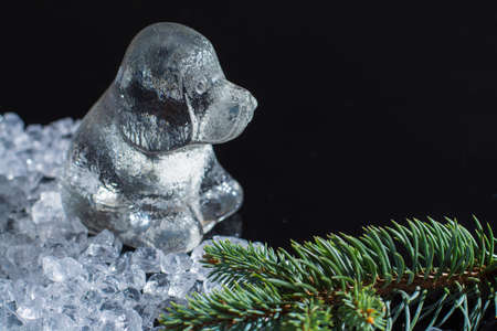Black and white, Chine horoscop, 2018 New Year of dog, glass dog figure, copy space