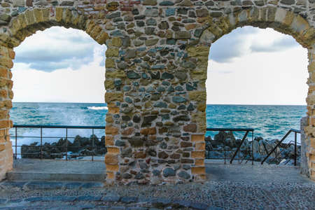 View of the sea storm and cloudly sky, weather conditionの写真素材