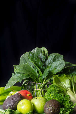 Fresh green vegetables and fruits, ingredients for dietary healthy detox green smoothie or saladの写真素材