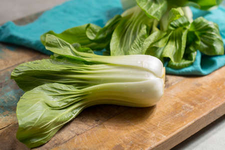 Fresh raw baby Bok choy or pak choi Chinese cabbage close upの写真素材