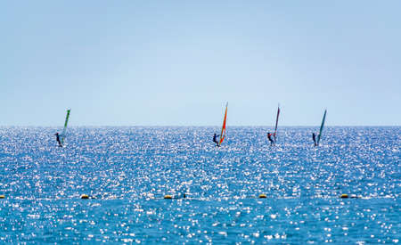 Group of windsurfers is Red sea near Eilat, Israel, water sport and recreationの写真素材