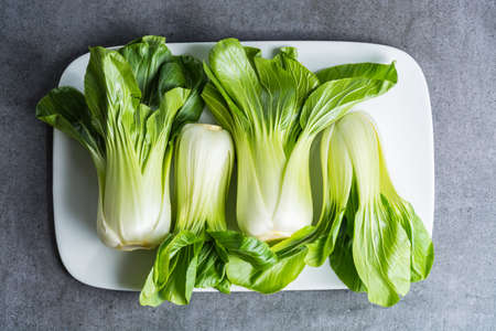 Fresh raw green baby Bok choy or pak choi Chinese cabbageの写真素材
