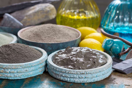 Ancient nature minerals, different types of clay used for skincare, spa treatments, face masks,...