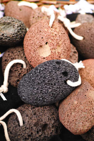 Natural mineral spa foot care, pumice scrub stones in shopの写真素材
