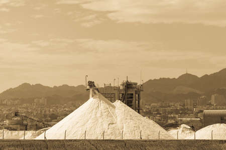 White pyramids with natural organic sea salt, salt works on factory near Eilat in Israelの写真素材