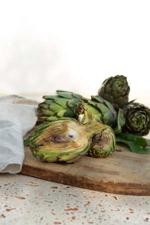 Traditional Italian food, fresh green artichoke vegetables, new harvest, uncookedの写真素材