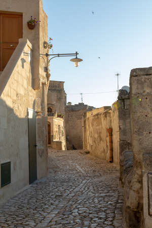 European Capital of CultureÂ in 2019 year, streets of ancient city of Matera, capital of Basilicata, Southern Italy in early morningの写真素材