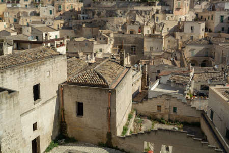 European Capital of Culture in 2019 year, streets of ancient city of Matera, capital of Basilicata, Southern Italy in early morningの写真素材