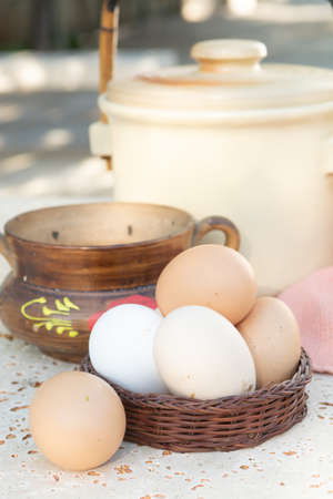 Fresh organic chicken eggs from cage free bio farm