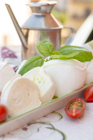 Fresh soft Italian white cheese mozzarella buffalo, original from Campania, Paestrum and Foggia...