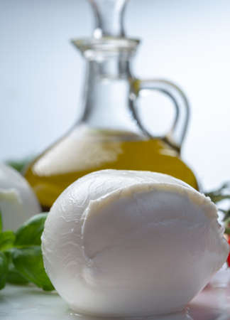 Balls of buffalo mozzarella, soft Italian scheese made from the milk of Italian Mediterranean buffalo close upの写真素材