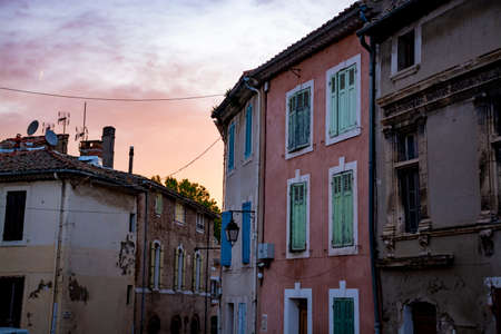 View on traditional and medieval houses in Provence in sunny day, South of France, vacation and tourist destinationの写真素材